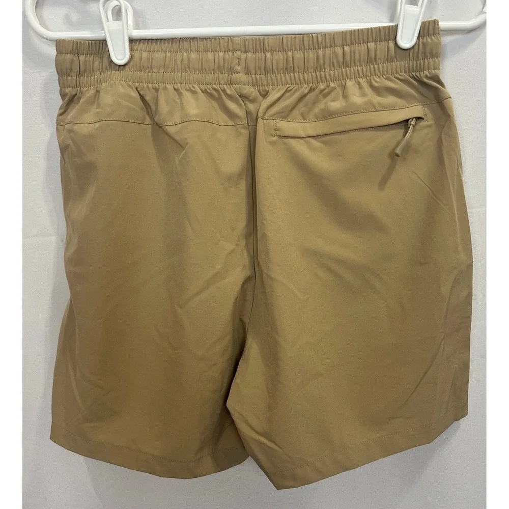 Tan Athletic Hiking Shorts Women Small Elastic Waist Zipper Pockets Khaki